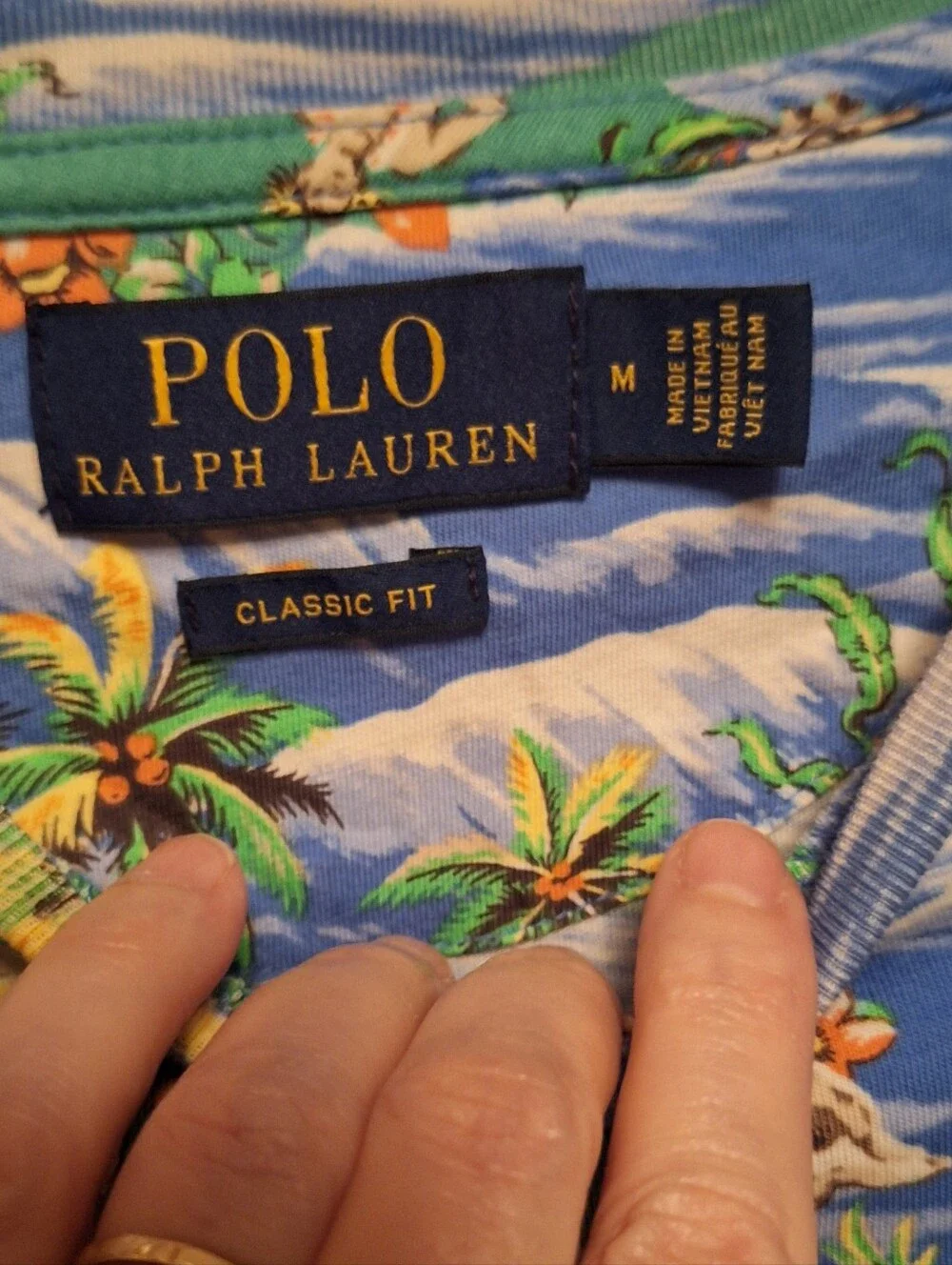 POLO Ralph Lauren Mens Medium Hawaiian Shirt Tropical Print Short Sleeve Cotton